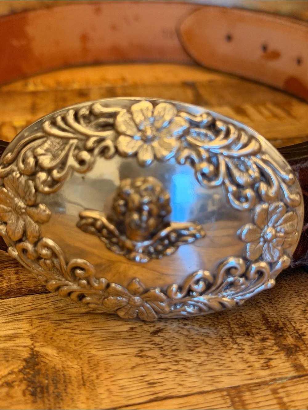 Vintage Lady Nadim Alligator Embossed Leather Belt